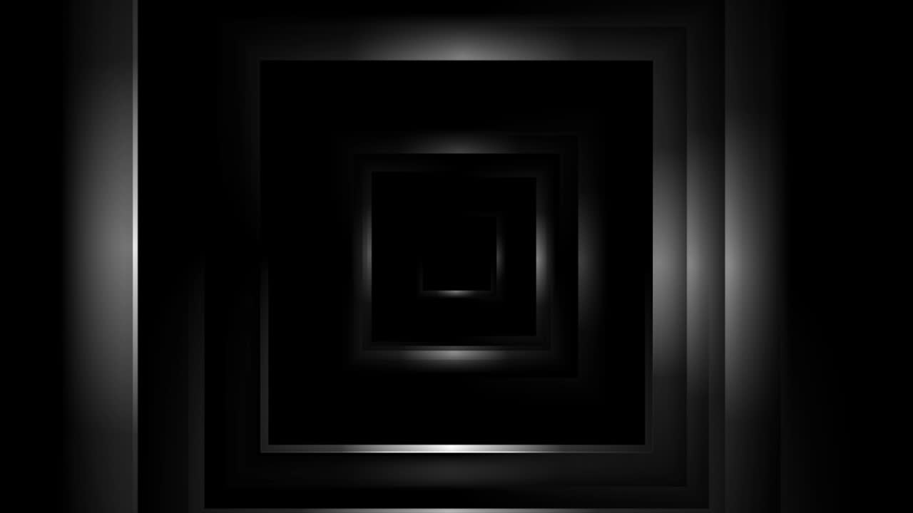 검은색 배경에 백색 회색 추상 반이는 사각형 비디오 애니메이션