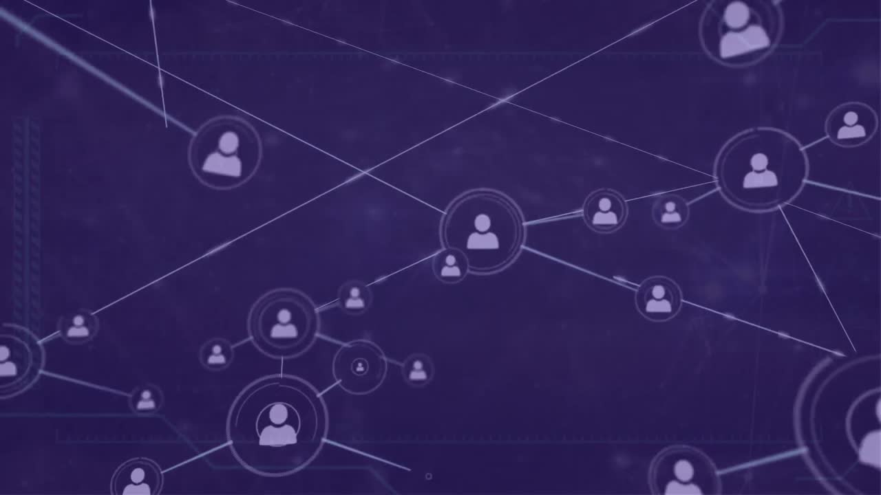 animación de la red de iconos de perfil contra un fondo azul