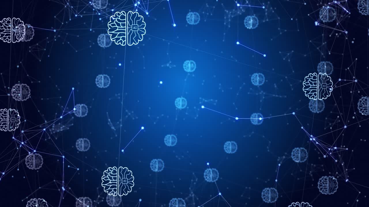 animación de la red de conexiones con iconos en fondo azul y negro