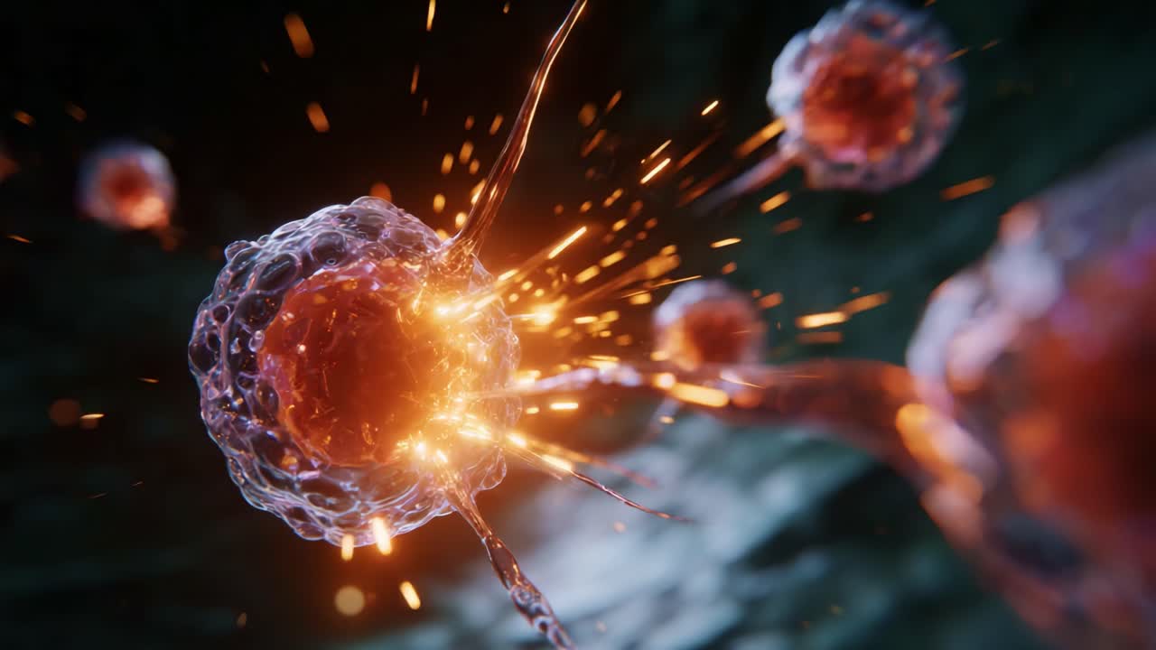 Dynamic Close-Up of Energized Cells: A Stunning Visualization of Cellular Activity and Interactions in a Radiant Microenvironment