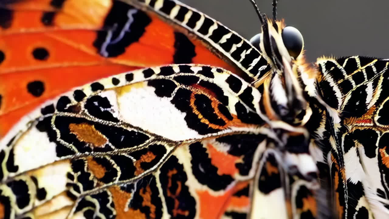 Close-up Macro Shot of a Butterfly's Wing and Head