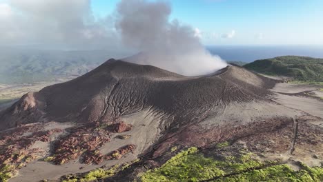 amazing drone view of active vanuatu volcano in tanna island