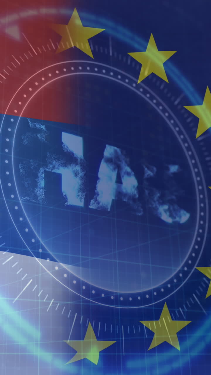 세르비아와 eu의  ⁇ 발 위의 스캐닝 범위와 uah 기호의 애니메이션