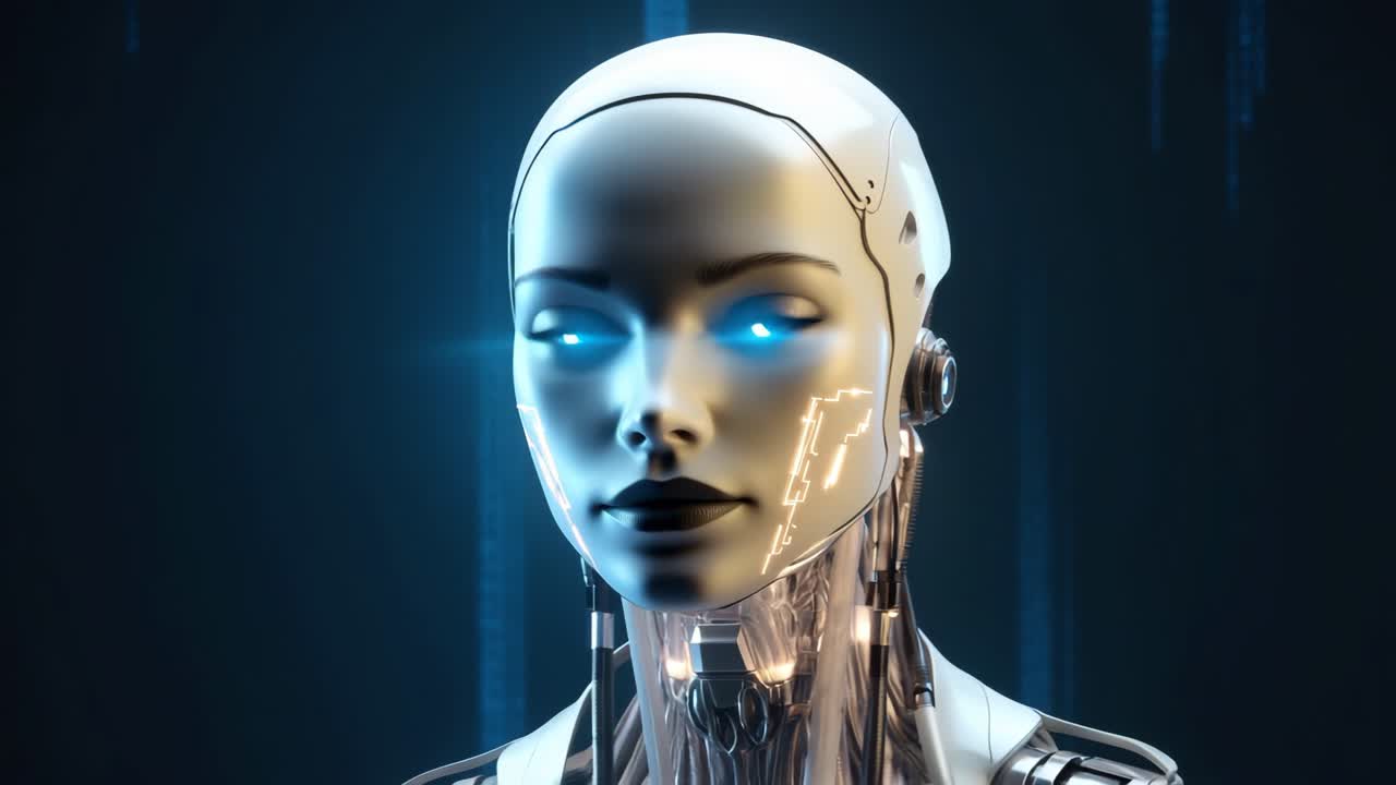 Concept video futuristico di un robot umanoide di profilo