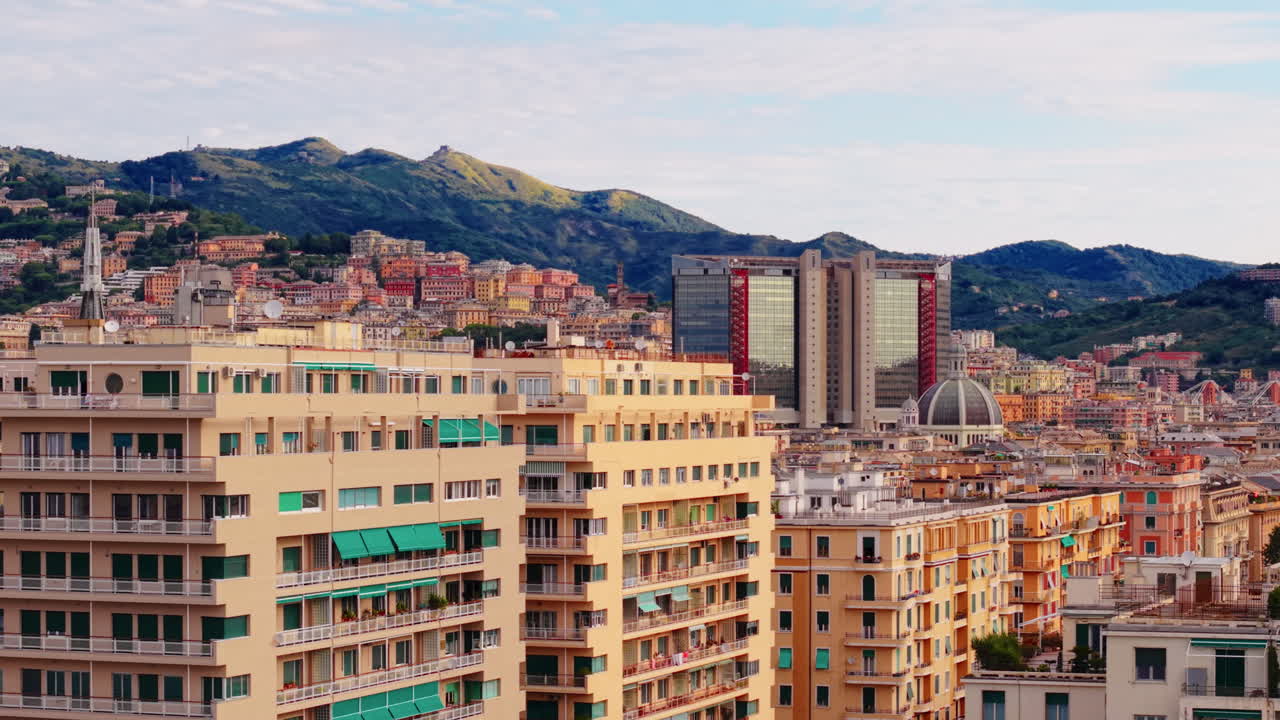 Colorful Historic Genoa Downtown, Aerial View Liguria Italy