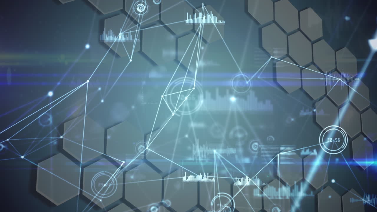 회색 배경 위의 연결 및 모양 네트워크의 애니메이션