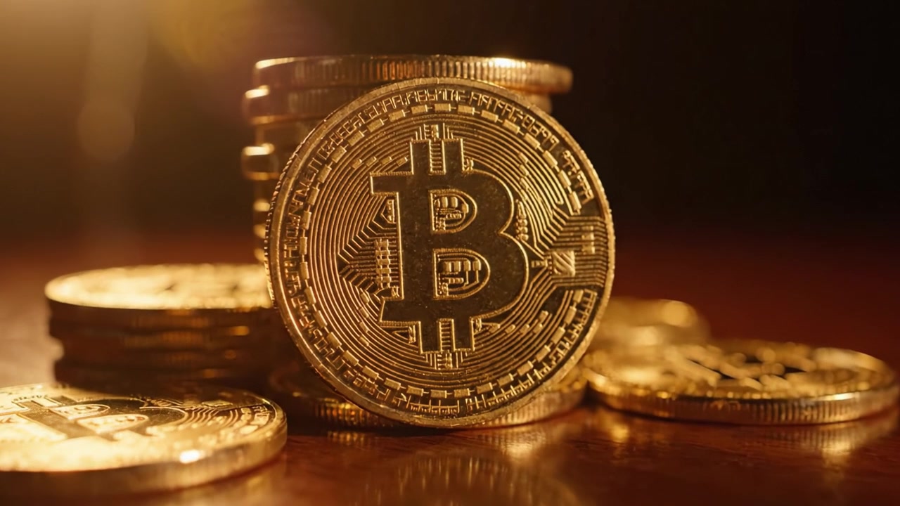 Uma Coleção Cintilante de Bitcoins: Exibindo o Brilho e o Valor da Criptomoeda em Detalhes Impressionantes com Foco em Moedas de Ouro
