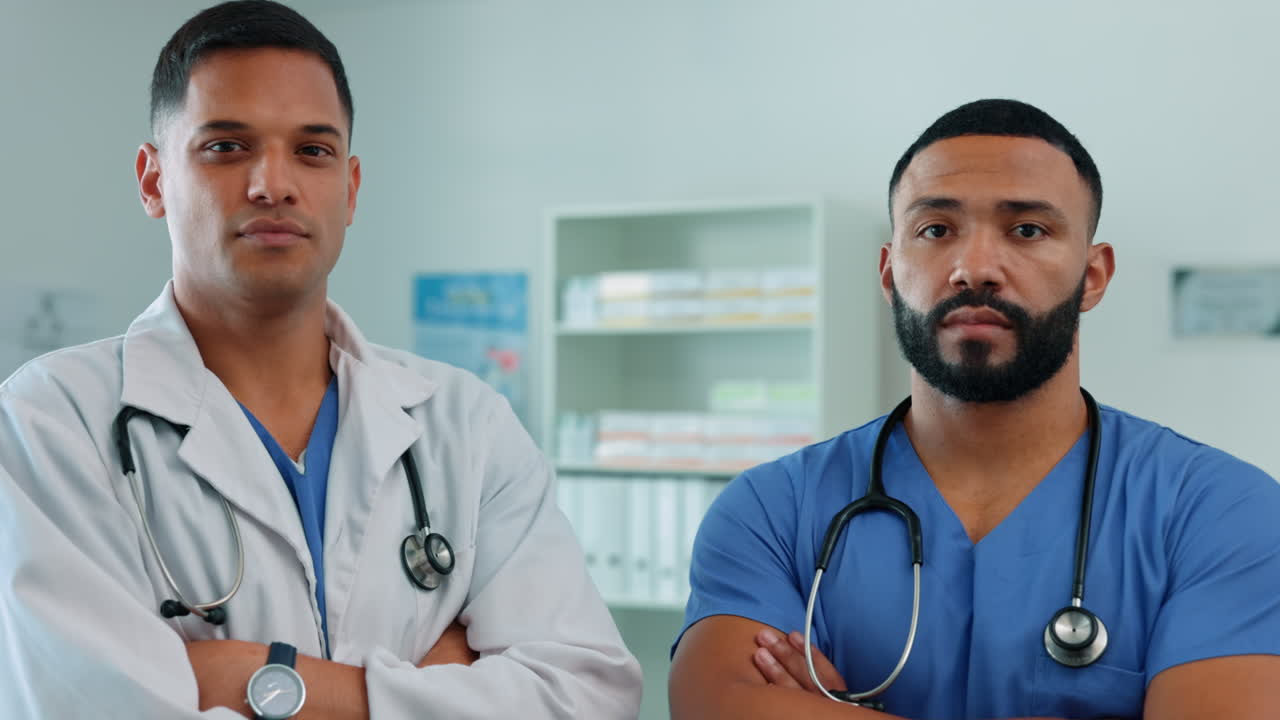Medical team, portrait and men as a doctor