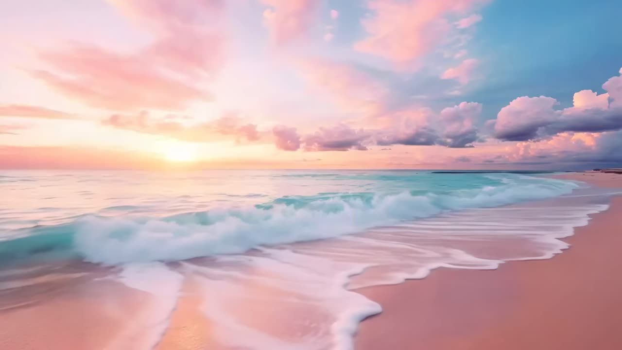 A serene beach sunset video with pastel skies and gentle waves