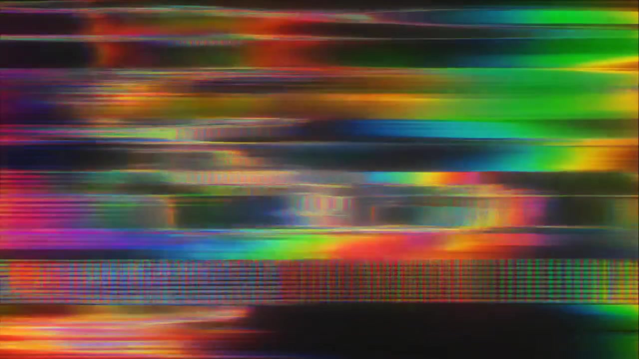 Digitaal glitch-effect met kleurrijke chromatische aberratie en scanlijnen
