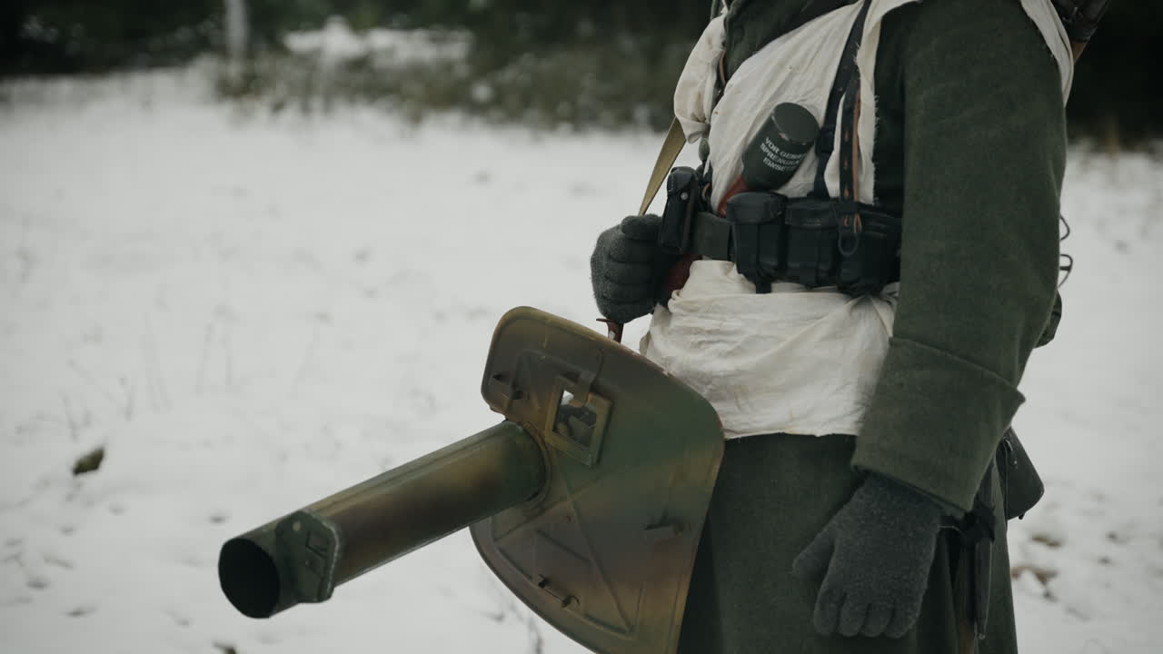 German Soldier in Winter Uniform with Anti-Aircraft Weapon