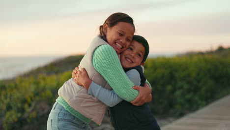 Children,-hug-and-happy-at-a-park-outdoor