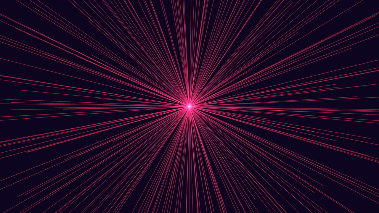 Pink neon light speed lines bursting from center on dark space background