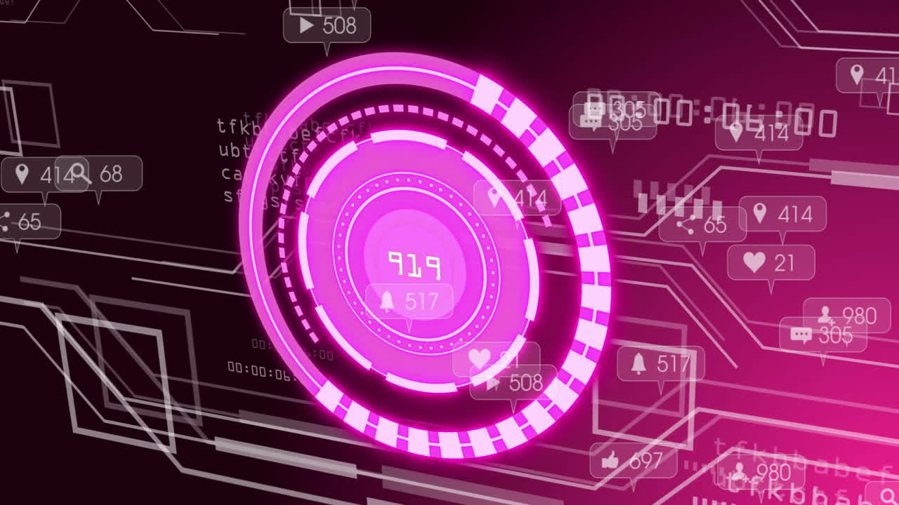 animación de procesamiento de datos digitales sobre escaneo de alcance en fondo negro