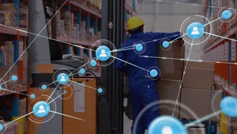 Animation-of-network-of-connections-over-people-working-in-warehouse