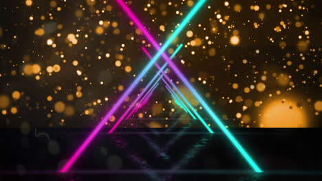 animación de formas geométricas coloridas en movimiento sobre luces y fondo geométrico