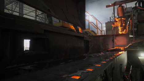 casting molten steel into molds in the ironworks