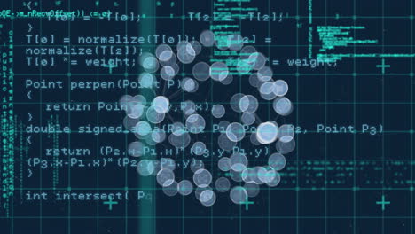 animazione digitale del globo di icone digitali e elaborazione dei dati su sfondo blu