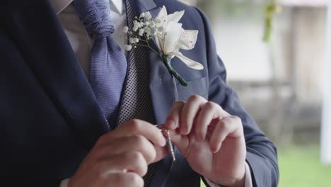 a man in a suit is getting ready for a wedding