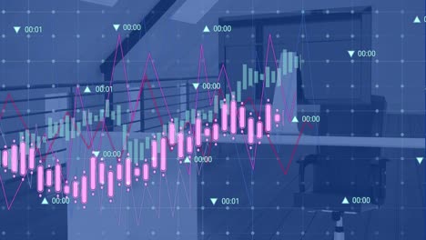 Animación-Del-Procesamiento-De-Datos-A-Través-De-La-Red-Grid-Contra-El-Escritorio-De-Oficina.