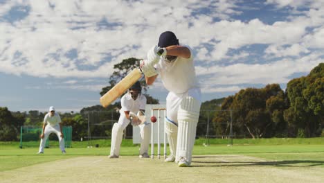 Cricket-player-missing-the-ball-on-a-pitch