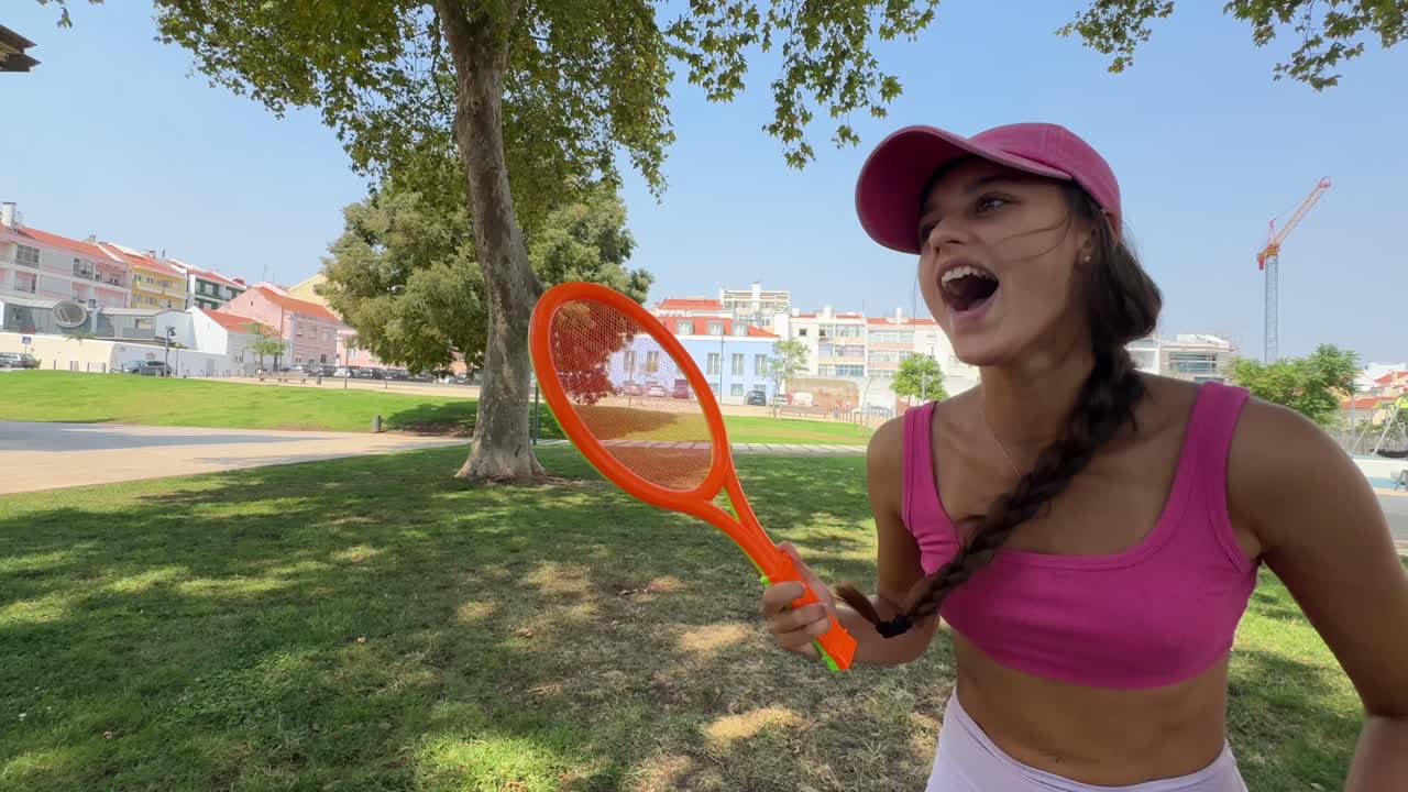 Photos of a woman in a park near a church