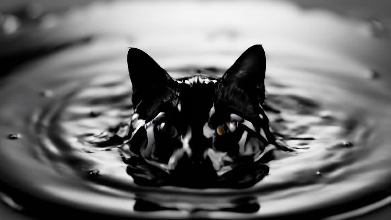 A black cat in water