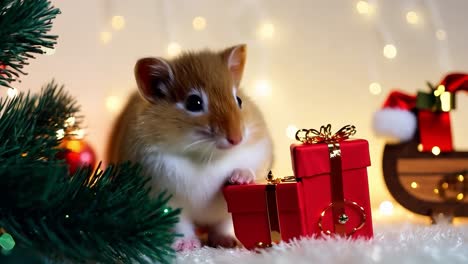 cute hamster celebrating christmas with presents