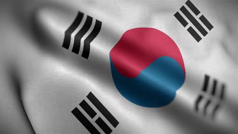 Vista-En-ángulo-De-La-Bandera-Coreana-Ondeando-En-Hd