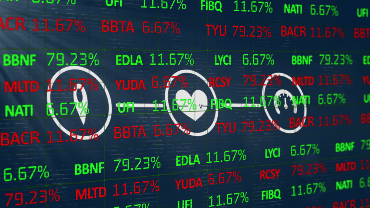 animación del procesamiento de datos financieros a través de una red de iconos