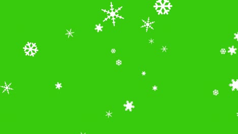 copos de nieve de confeti blancos cayendo en la pantalla verde