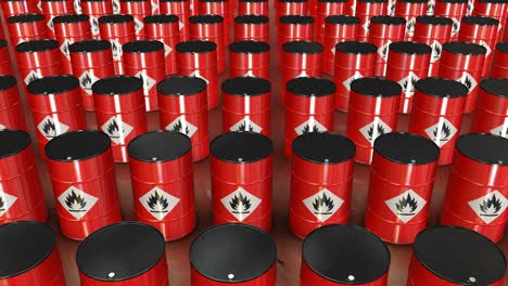 rows of flammable chemistry barrels. 4k seamless stock video