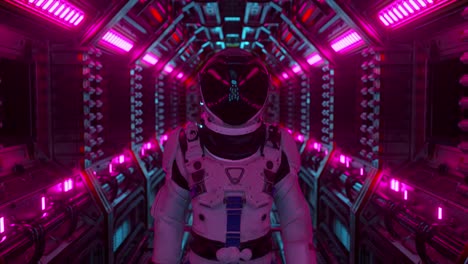 astronauta en un corredor de una nave espacial futurista