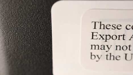 export restricted sticker on a black box