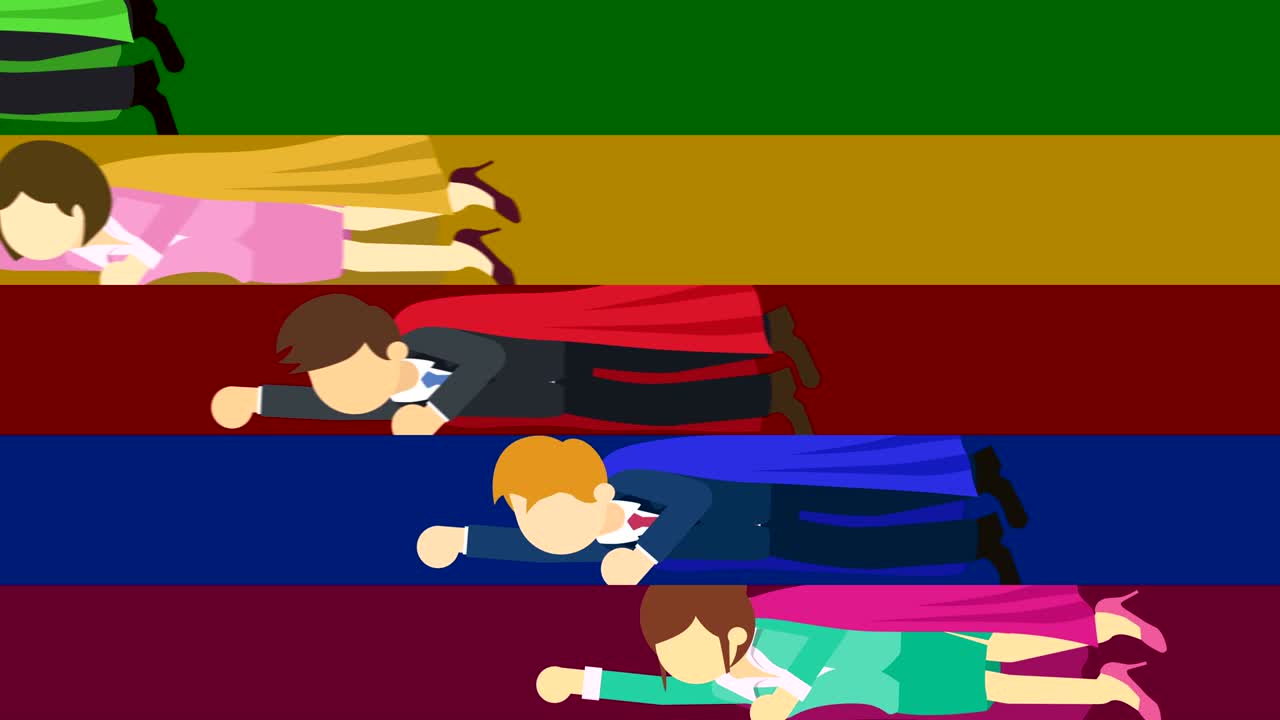 el equipo de negocios de superhéroes volando en traje y capa roja. concepto de liderazgo y logro. ilustración de bucle en estilo plano.