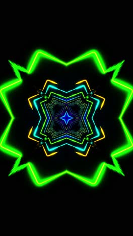 flying through a multicolored neon tunnel with diamond-shaped figures. vertical looped kaleidoscope video