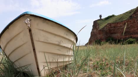 rustic small wooden boat in bolata bay near cape kaliakra nature reserve in bulgaria