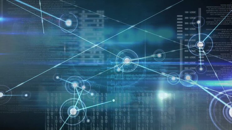 Animation of data processing over black background