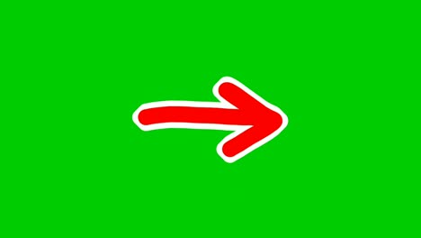 hand drawn arrow animation green screen, red color cartoon arrow pointing right side on green screen background