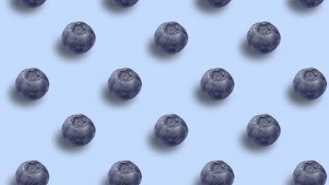 stop motion animation. ripe juicy round blueberries in the form of a pattern move on a blue background in the form of a wave