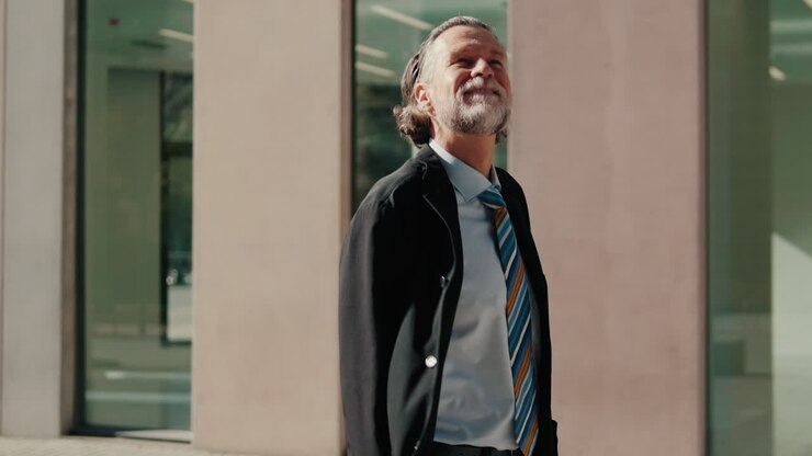 Successful Senior Businessman Walking by Office Building