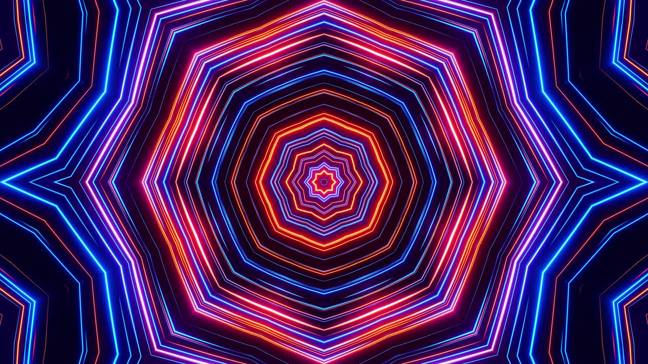 Very colorful and bright looking object with black background. Kaleidoscope VJ loop