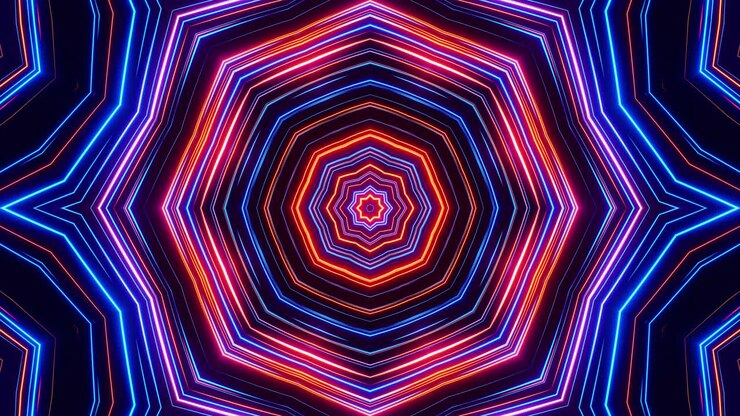 Objeto muito colorido e brilhante com fundo preto. Loop VJ de caleidoscópio