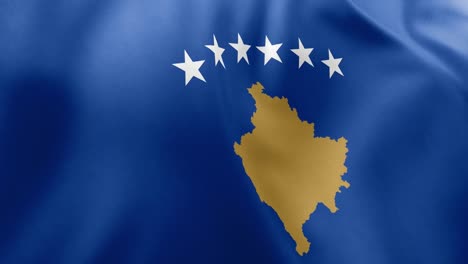 realistic waving flag of kosovo, blue field with golden map and six white stars. european nation symbol, pristina, patriotism concept