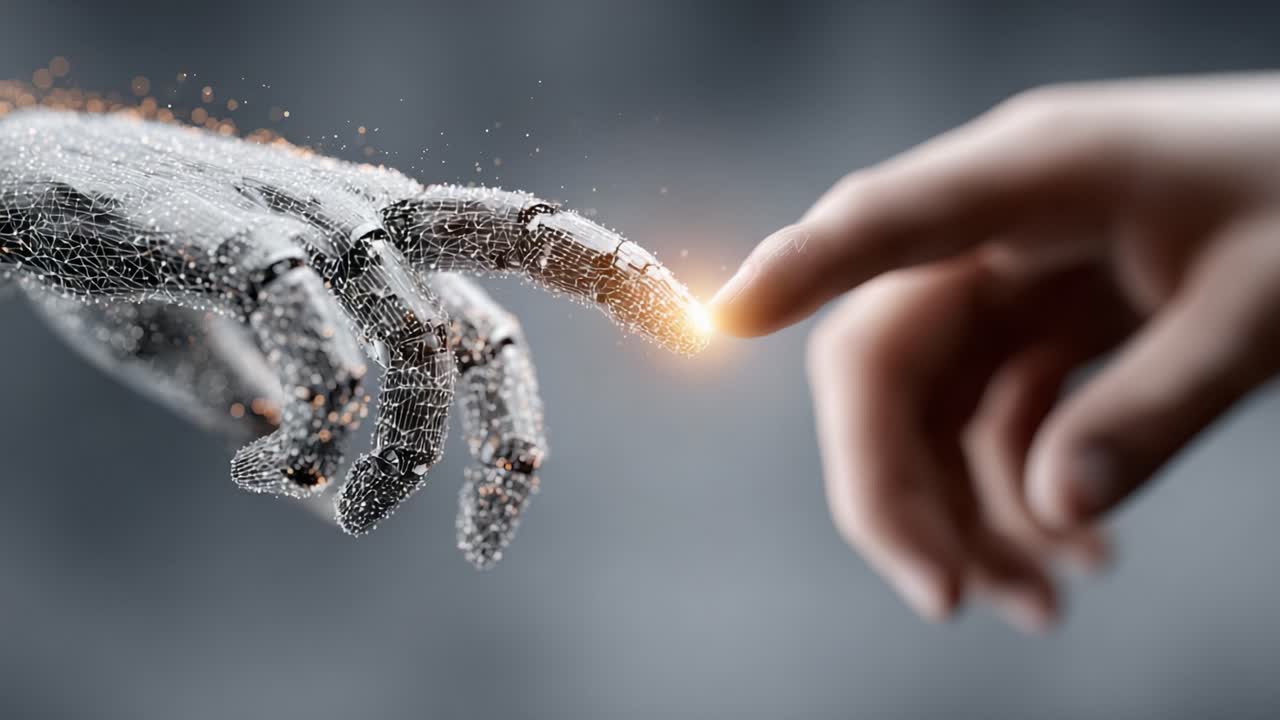 A Captivating Moment of Connection between Artificial Intelligence and Humanity: A Glimpse into the Future of Technology and Emotion Captured in Stunning Visuals