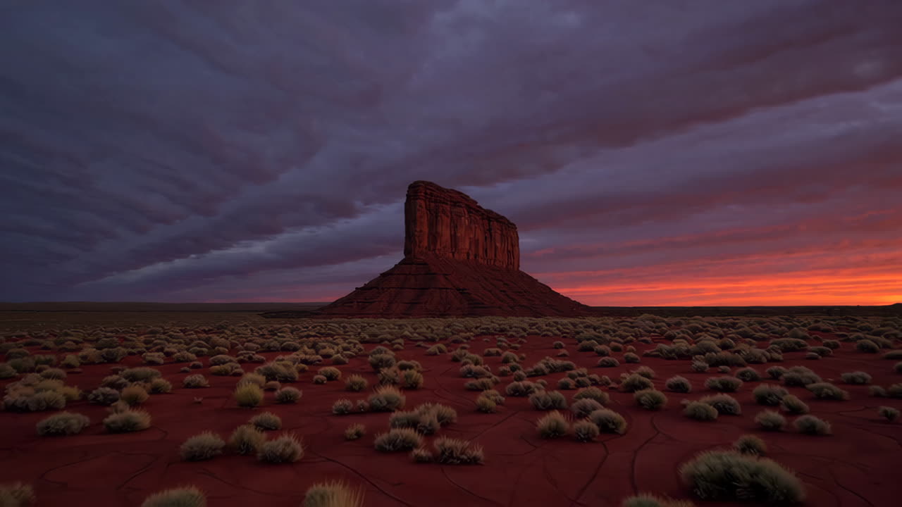 기념비 계곡 위의 극적인 일몰