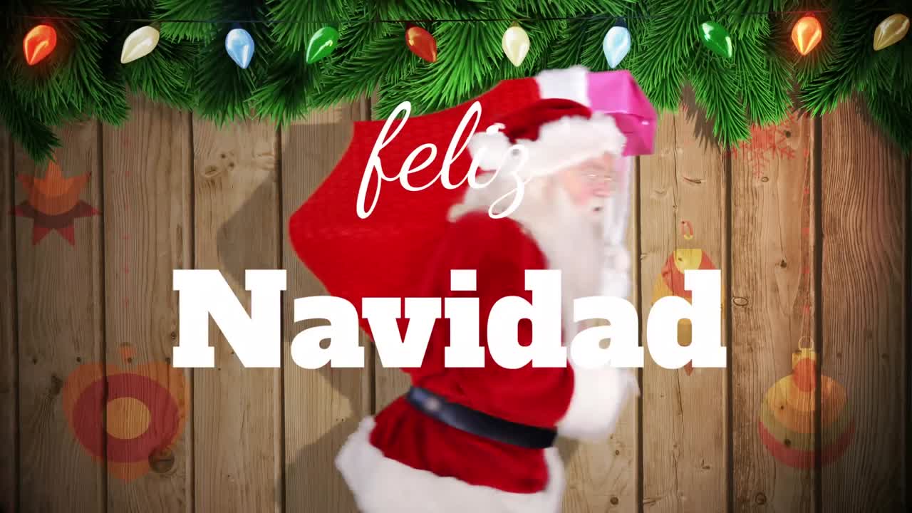 animación de feliz navidad saludos de navidad texto sobre santa claus.