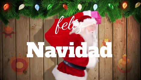 Animation-Von-Feliz-Navidad,-Weihnachtsgrußtext-über-Dem-Weihnachtsmann