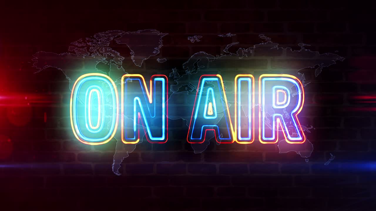 On air radio neon sign neon on brick wall