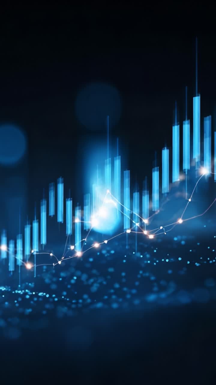En fantastisk visualisering av finansielle data: Analyse av veksttrender gjennom levende blå lysestakediagrammer og dynamiske grafiske elementer